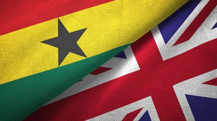 Ghana and United Kingdom two flags textile cloth, fabric texture
