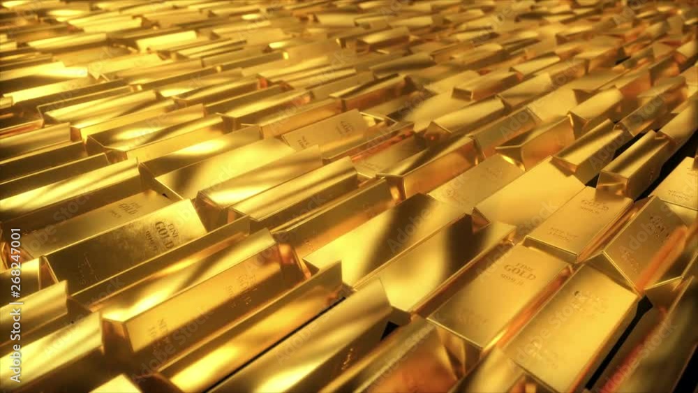 Poster abstract golden bar turn, seamless loop 3d animation 4k