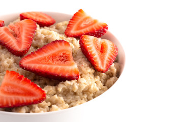 Oatmeal with Strawberries on a White Background
