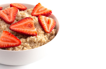 Oatmeal with Strawberries on a White Background