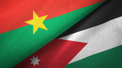 Burkina Faso and Jordan two flags textile cloth, fabric texture - obrazy, fototapety, plakaty