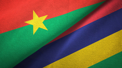 Burkina Faso and Mauritius two flags textile cloth, fabric texture