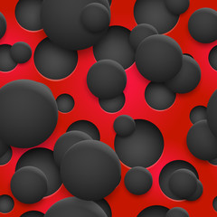 Abstract seamless pattern of holes and circles with shadows in black colors on red background