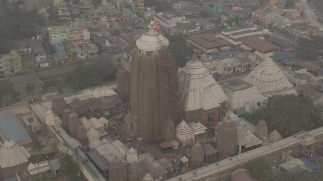 Jagannath temple at night, Orissa, India, 4k aerial drone footage