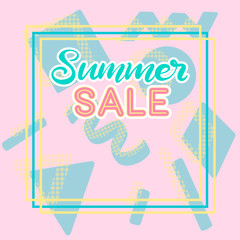 Summer sale banner with memphis background