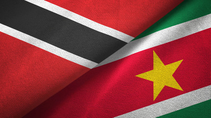 Trinidad and Tobago and Suriname two flags textile cloth, fabric texture