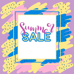 Summer sale banner with memphis background