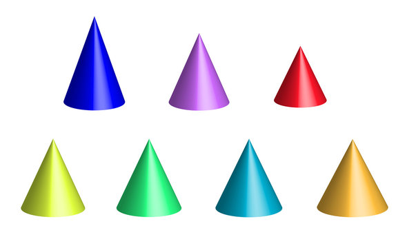 set of icons, geometric shapes cones on a white background