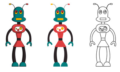Set of robot girl in different style. Isolated stock vector illustration