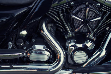 Close up of black chopper motorcycle