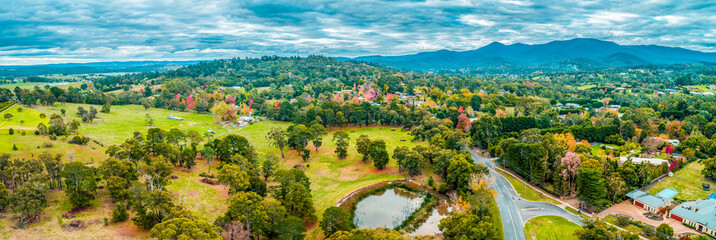 Scenic panorama of rural Australia in autumn.