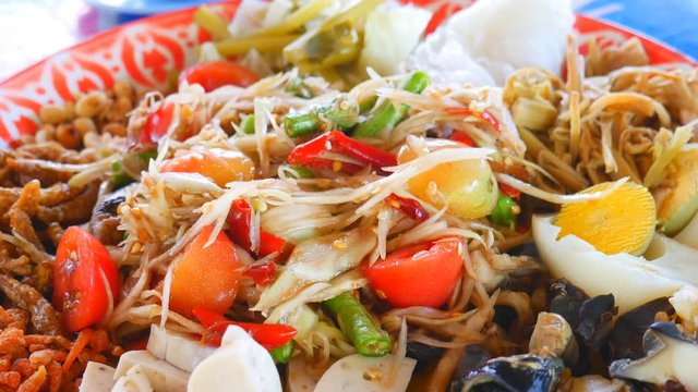 Papaya salad or somtum , Traditional food of Thailand