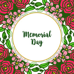 Vector illustration writing memorial day with crowd of rose flower frames bloom