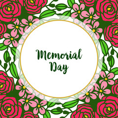 Fototapeta premium Vector illustration writing memorial day with crowd of rose flower frames bloom