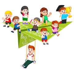 the illustration of the student activity in the paper plane on it