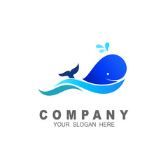 Blue whale logo set flat color style on white background for use kids emblem