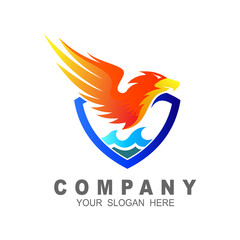 Fototapeta premium Eagle logo , shield, and wave , security icon