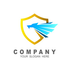 Eagle shield security logo, abstract symbol of security. Shield protection logo vector