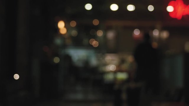 Blurred background of restaurant with abstract bokeh ligh