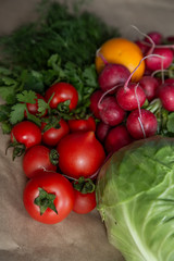 Organic food background. View from above with Copy space