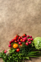Healthy food background. Assortment of fresh vegetables on paper background