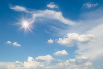 Naklejka na ściany i meble Beautiful blue sky and white clouds in sunny day. (Soft focus)