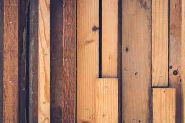 Close up grunge rustic texture of wooden plank fence. (Selective focus)