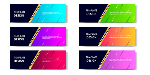 6 Set of Abstract geometric business banner template with vibrant dynamic color gradation in blue, purple, red, orange and green