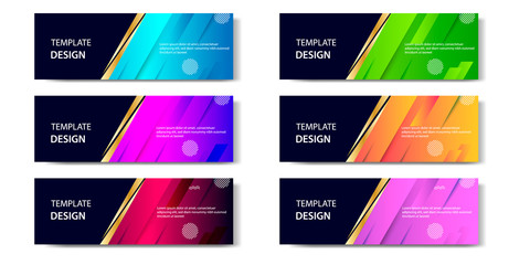 6 Set of Abstract geometric business banner template with vibrant dynamic color gradation in blue, purple, red, orange and green