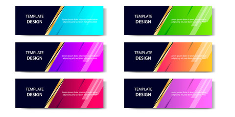 6 Set of Abstract geometric business banner template with vibrant dynamic color gradation in blue, purple, red, orange and green
