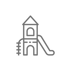 Tower slide for playground line icon.