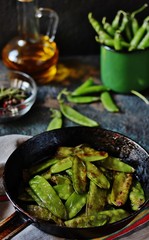 Fried young peas. Soft focus