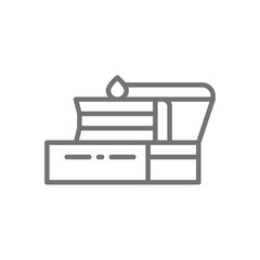 Holiday cake with candles in package, takeaway line icon.