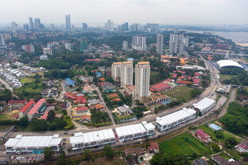 Johor Bahru city buildings and infrastructure aerial view