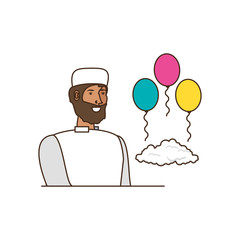 islamic man with beard and balloons helium