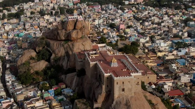 Rock fort in Trichy, India, 4k aerial ungraded/raw