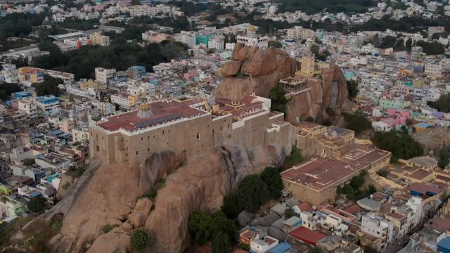 Rock fort in Trichy, India, 4k aerial ungraded/raw