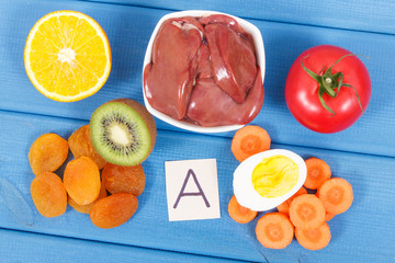 Food containing vitamin A, natural minerals and fiber, healthy nutritious eating