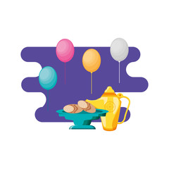 ramadan kareem traditional food and balloons helium