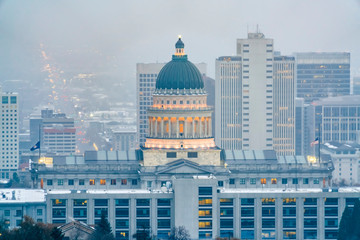 The magnificent Utah State Capital Building in Salt lake City on a hazy day