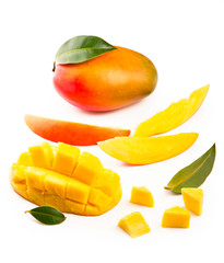 Mango fruit with mango cubes and slices