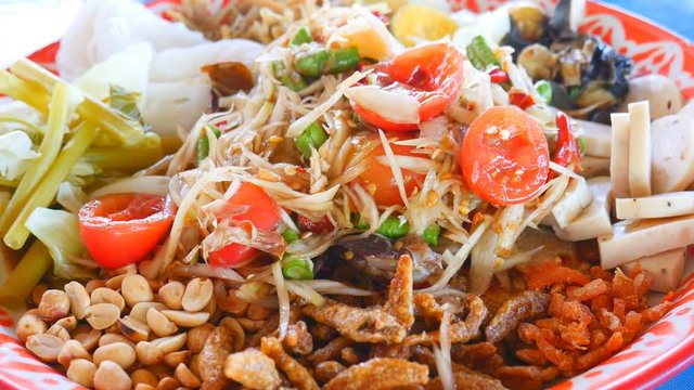 Papaya salad or somtum , Traditional food of Thailand