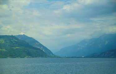 Alpine peaks landskape background. Jungfrau, Bernese highland. Alps, tourism, journey, hiking concept.