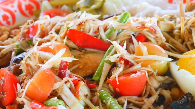 Papaya salad or somtum , Traditional food of Thailand