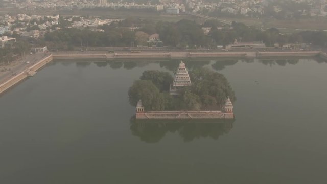 Madurai Vandiyur Mariamman Teppakulam temple, India, 4k aerial ungraded/raw