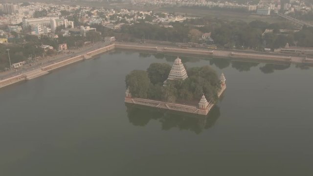 Madurai Vandiyur Mariamman Teppakulam temple, India, 4k aerial ungraded/raw