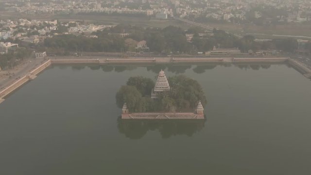Madurai Vandiyur Mariamman Teppakulam temple, India, 4k aerial ungraded/raw