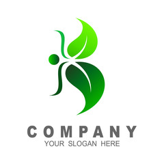 Initial letter B with leaf logo, leaf and letter b