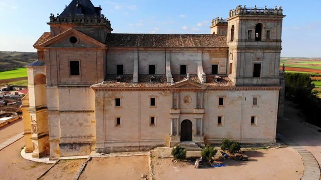 Back drone footage Ucles Monastery, Cuenca, Spain