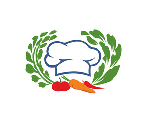 Healthy Vegetarian Restaurant Chef Hat Logo In Isolated White Background